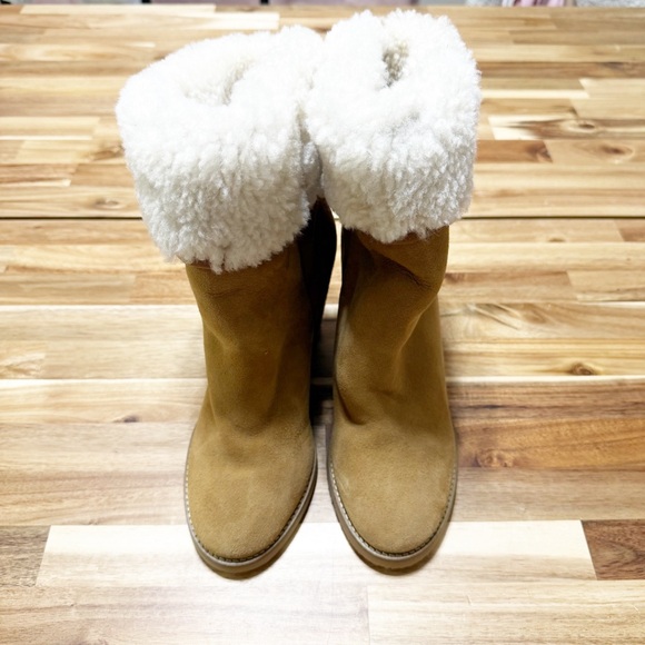 Isabel Marant Totam Shearling Fur Wedge Tan Heeled Slip On Winter Boots Size 39 - Picture 11 of 11